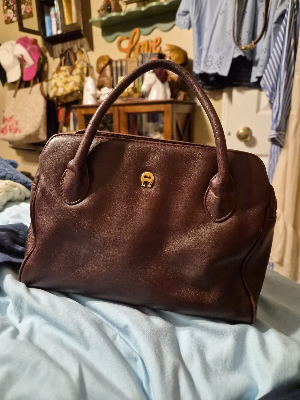 Genuine Leather Mini Bag - Burgundy